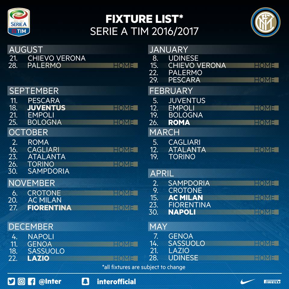 Nuovo Calendario Inter Juve Il 18 Settembre Calcio Inter