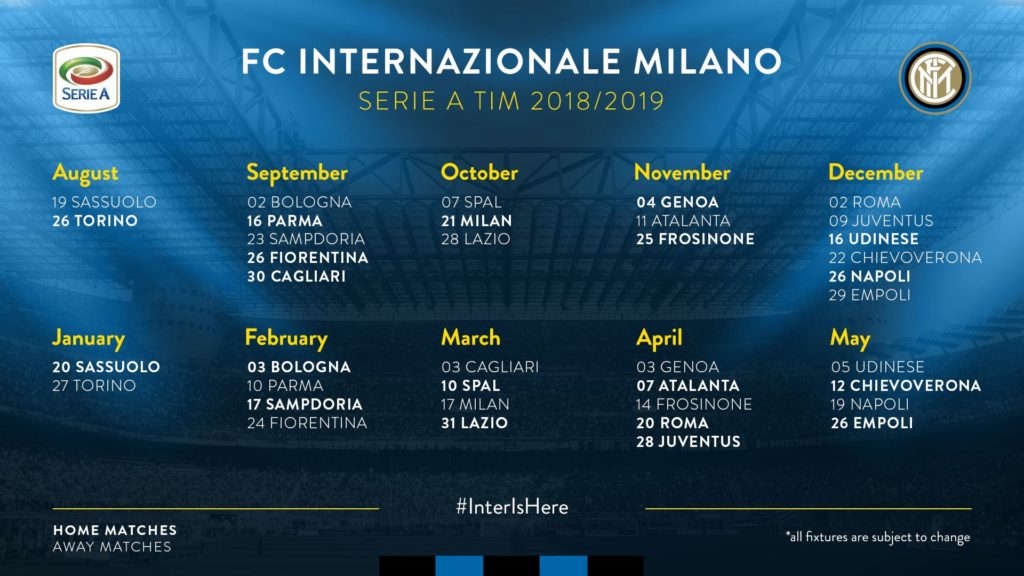 calendario Inter stagione 2019